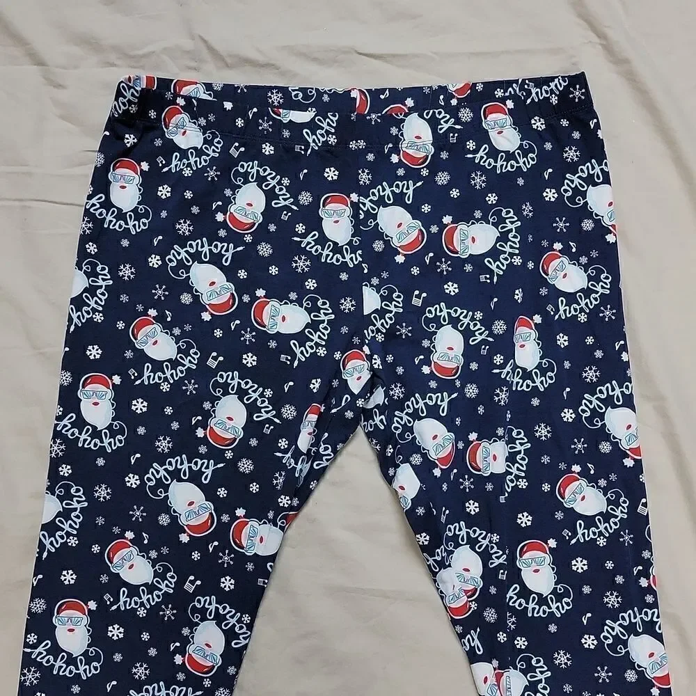 NO BOUNDARIES BLUE CHRISTMAS SANTA FACE HO HO HO LEGGING CAPRIS, SIZE 2XL XXL 19 - Picture 3 of 6